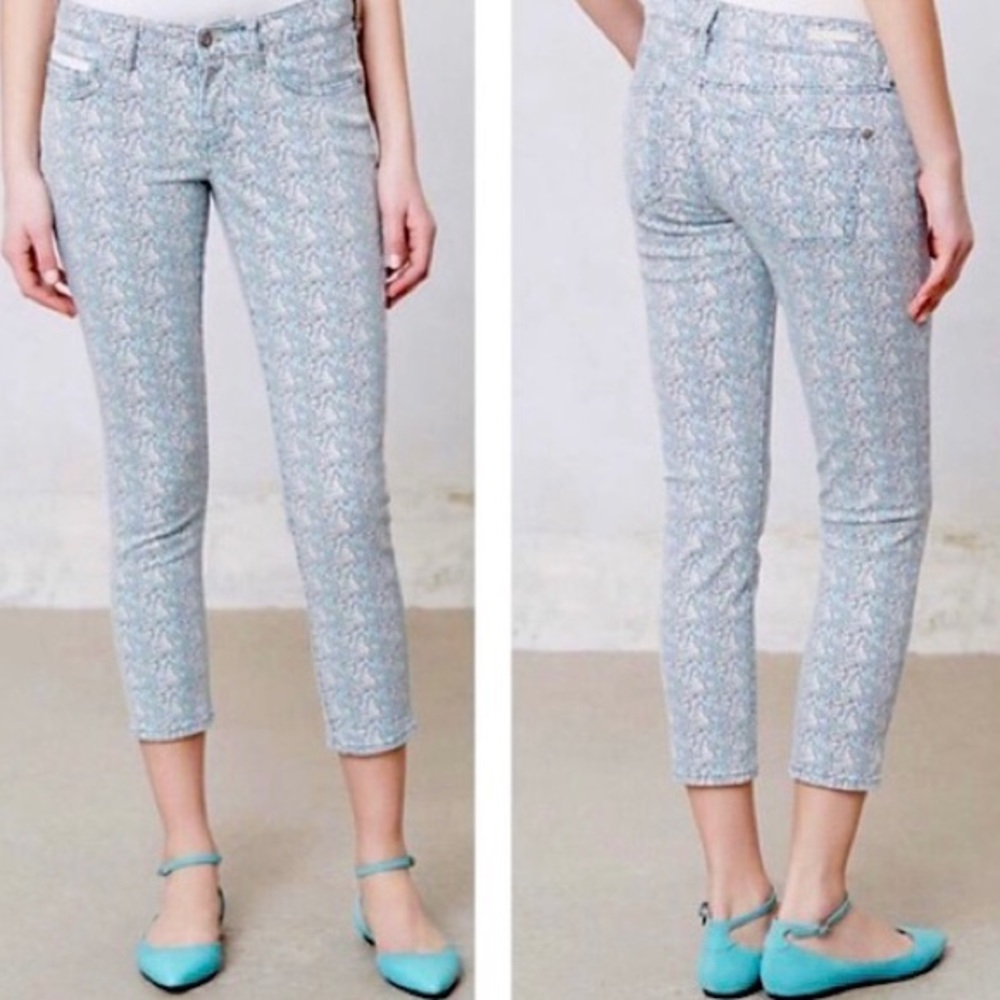 Pilcro Anthro Ditsy Floral Retro Cottagecore Cropped Ankle Printed Skinny Jeans